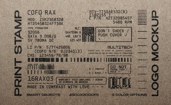 印刷邮票徽标模型样机 (PSD)