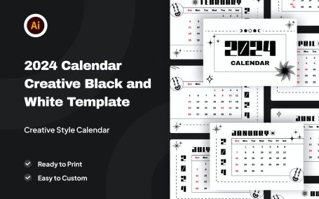 2024年日历创意黑白模板 (AI,EPS)
