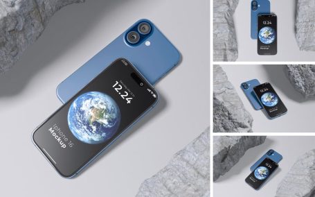 iPhone 16手机模型样机 (PSD,PDF)