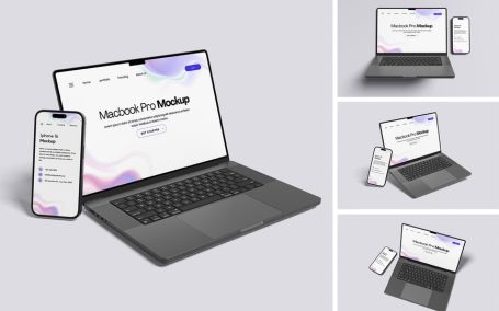 MacBook Pro笔记本和iPhone手机模型样机 (PSD,PDF)