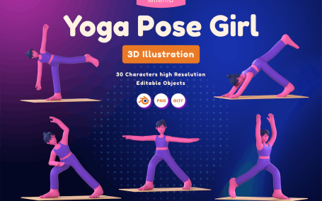 瑜伽姿势女孩 3D 插图 (PNG,Blend)