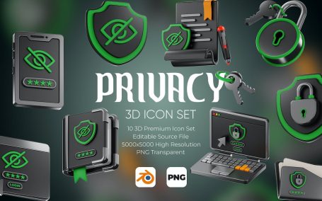 隐私安全3D图标集 (PNG,Blend)
