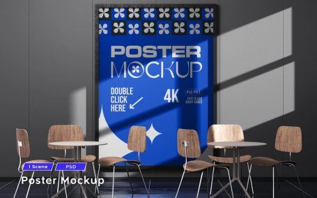 垂直海报咖啡馆模型样机 (PSD)