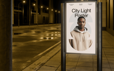 城市灯海报模型样机 (PSD)