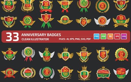 33周年纪念矢量徽章 (AI,EPS,PDF,PNG,SVG)