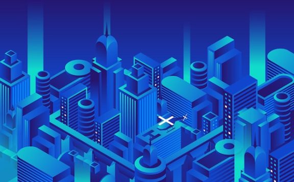 城市景观中的等轴现代建筑群