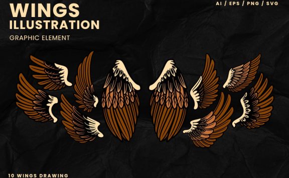 手绘复古翼标志插图 (AI,EPS,PNG,SVG)