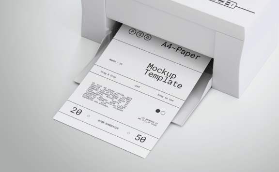 带有打印机模型的A4纸样机 (PSD)
