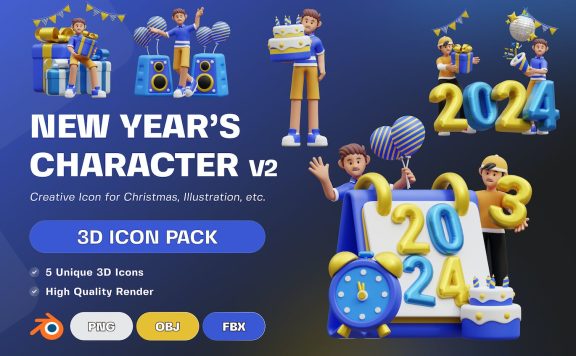 新年人物3D插画V2 (PNG,Blend)