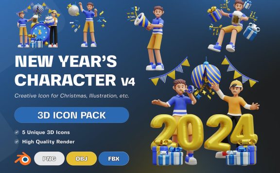 新年人物3D插画V4 (PNG,Blend)