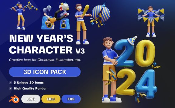 新年人物3D插画V3 (PNG,Blend)