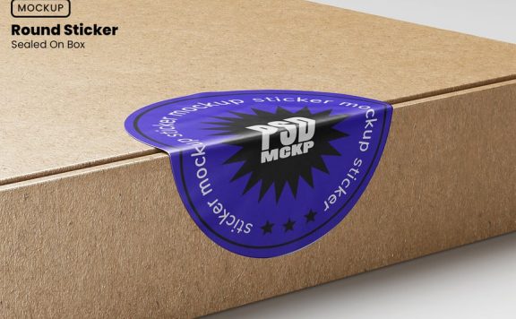 圆形贴纸密封在盒子模型上样机 (PSD)