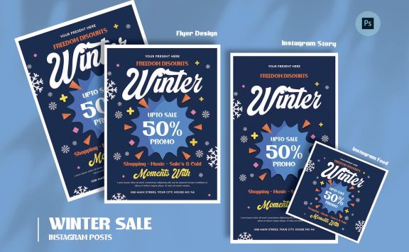 标签冬季销售日传单模板海报模版 (PSD)