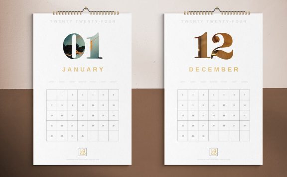 金墙日历 2024 年模板 (INDD)