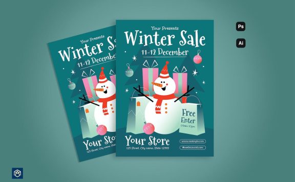 渐变冬季促销传单海报模版 (AI,EPS,PSD)