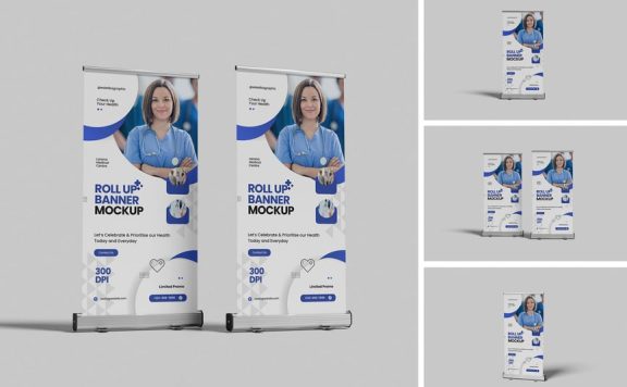 易拉宝设计展示模型样机 (PSD,PDF)