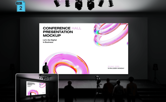 会议厅场景屏幕模型样机 (PSD)