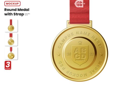 圆形金牌奖牌模型样机 (PSD)