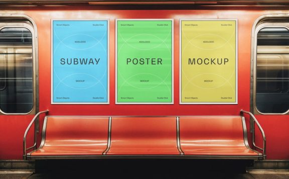 地铁火车海报模型样机 (PSD)