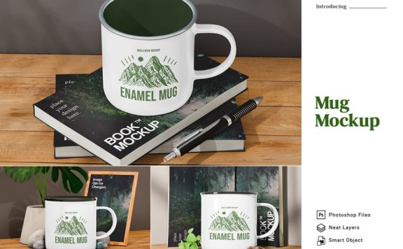 质朴的搪瓷杯场景模型样机 (PSD)
