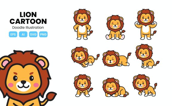 狮子涂鸦卡通 (AI,EPS,PNG,SVG)