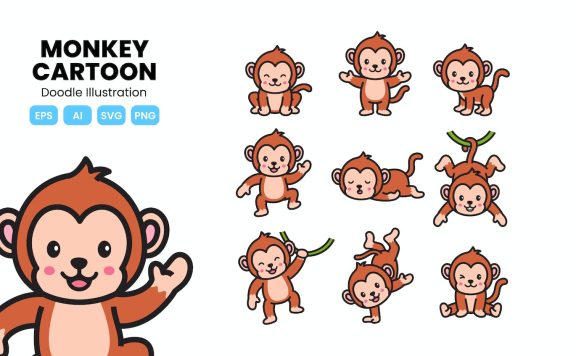 猴子涂鸦卡通 (AI,EPS,PNG,SVG)
