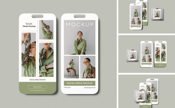 社交媒体模型样机 (PSD,PDF)