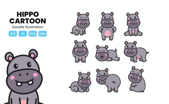 河马涂鸦卡通 (AI,EPS,PNG,SVG)
