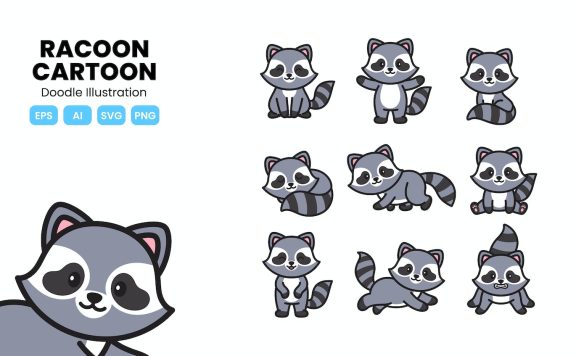 浣熊涂鸦卡通 (AI,EPS,PNG,SVG)