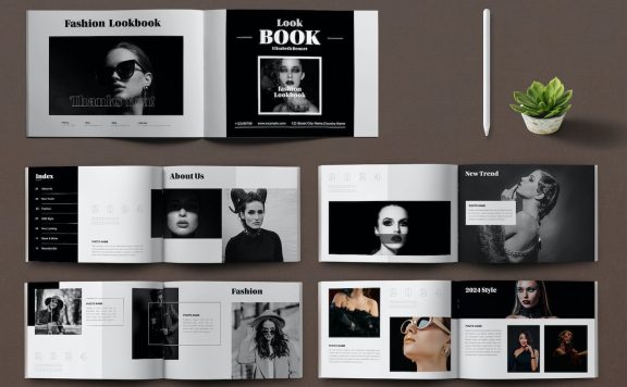 黑色时尚造型画册杂志模版 (INDD)