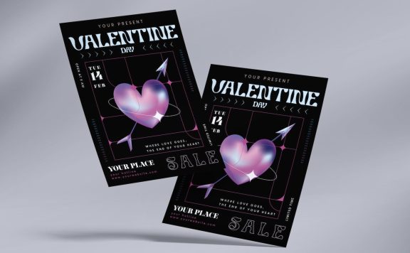 弓箭爱心深色情人节海报设计模板 (AI,EPS,JPG,PNG)