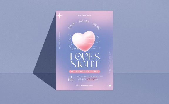 渐变情人节之夜传单海报模板 (PSD)