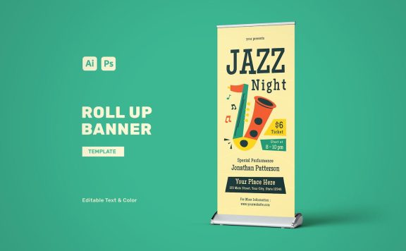 爵士之夜易拉宝Banner模板 (AI,EPS,PSD)