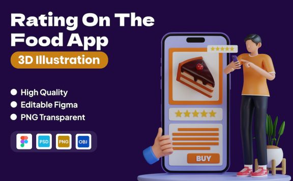 食品应用程序3D插图评分 (FIG,PNG,PSD,obj)