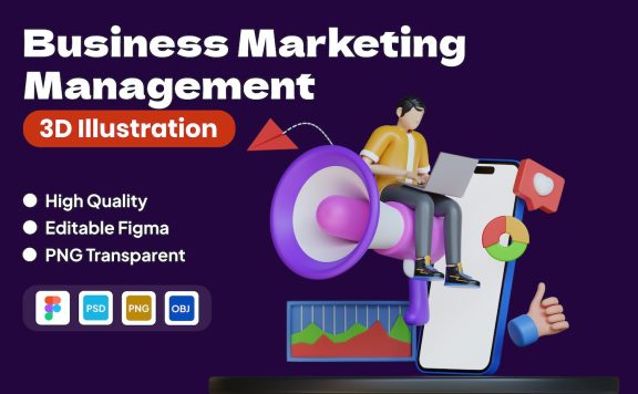 商业营销管理3D插图 (FIG,PNG,PSD,obj)
