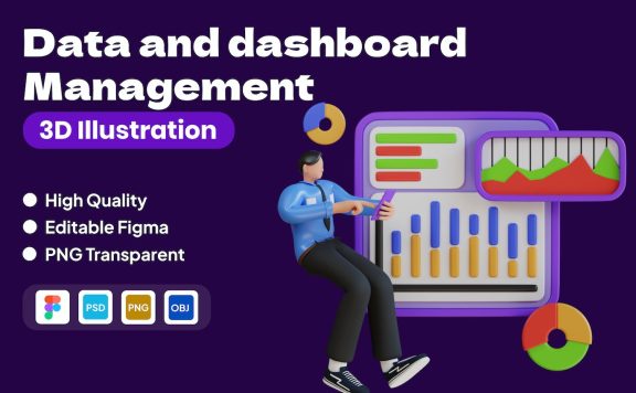 数据和仪表盘管理3D插图 (FIG,PNG,PSD,obj)
