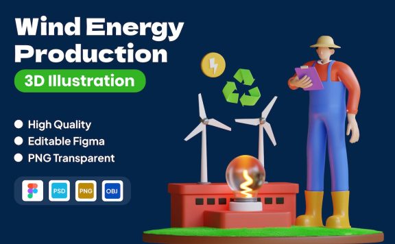 风能生产3D插图 (FIG,PNG,PSD,obj)