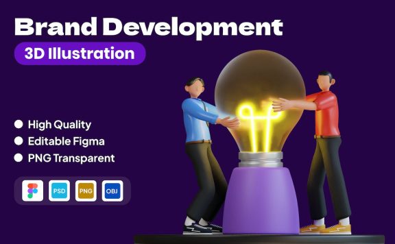 品牌发展3D插图图标 (FIG,PSD,PNG,obj)
