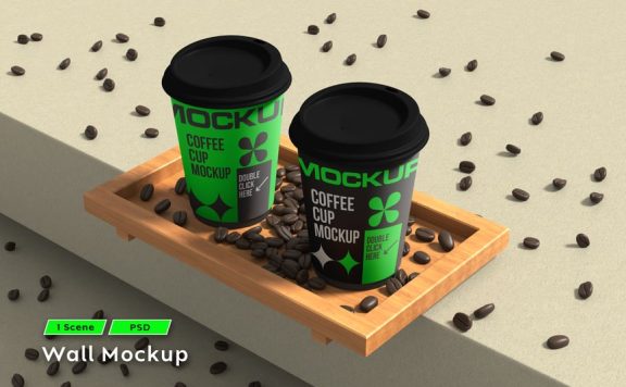 咖啡杯模型与豆类样机 (PSD)