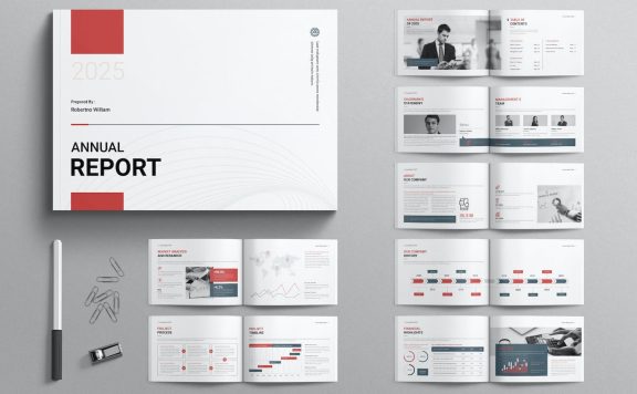 年度报告横向宣传册模板 (INDD)