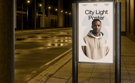 城市灯海报模型样机 (PSD)