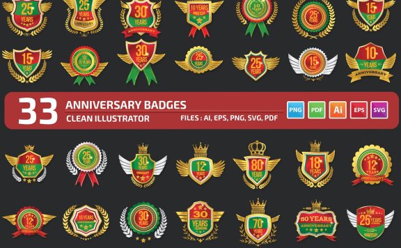 33周年纪念矢量徽章 (AI,EPS,PDF,PNG,SVG)