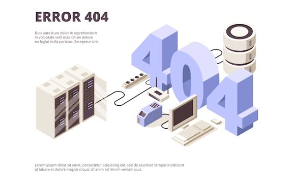 等距机房故障404错误着陆页插画模板[eps]