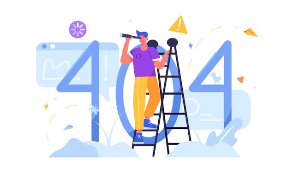 望远镜查看404错误页面找不到插画[eps]