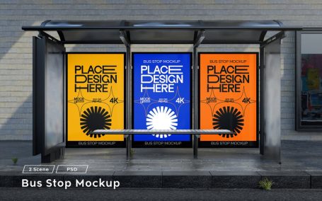 公交车站的广告牌模型样机 (PSD)