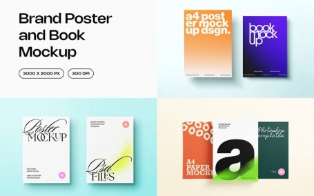 品牌海报和图书模型样机 (PSD)