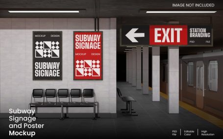 地铁标牌和海报模型样机 (PSD)