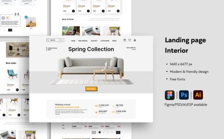 室内家具网站着陆页网页模板 (AI,EPS,FIG,PSD)