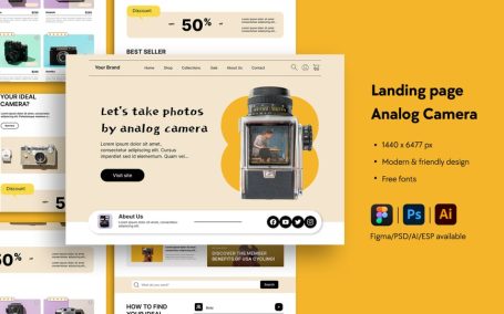 模拟相机网站着陆页 (AI,EPS,FIG,PSD)
