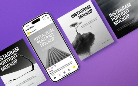 Instagram肖像手机APP模型样机 (PSD)